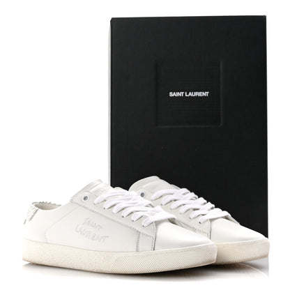 Saint Laurent Calfskin Snakeskin Embroidered Court Classic Sneakers 38.5 Panna 10 of 10