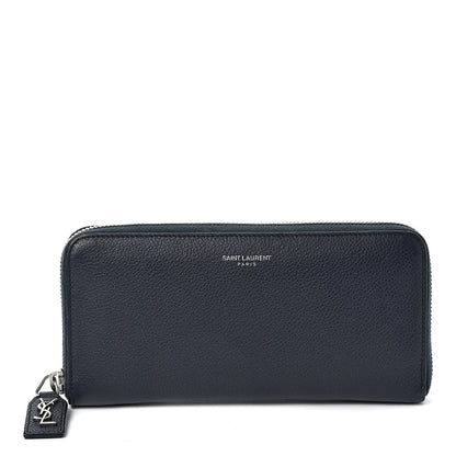 Saint Laurent Grained Calfskin Rive Gauche Zip Around Wallet Deep Marine 1 of 9