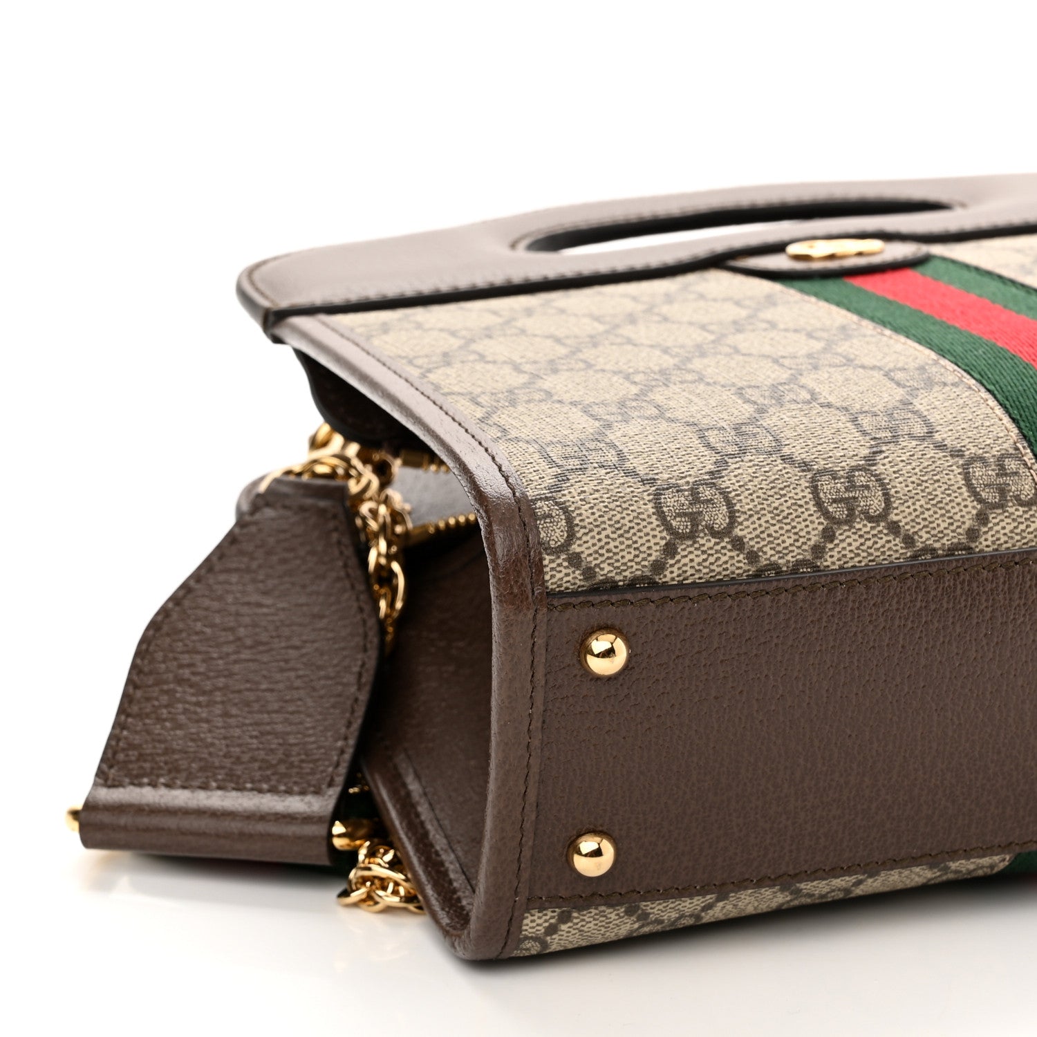 Gucci GG Supreme Monogram Textured Dollar Calfskin Web Small Ophidia Slip Handle Tote Beige Ebony New Acero 8 of 9