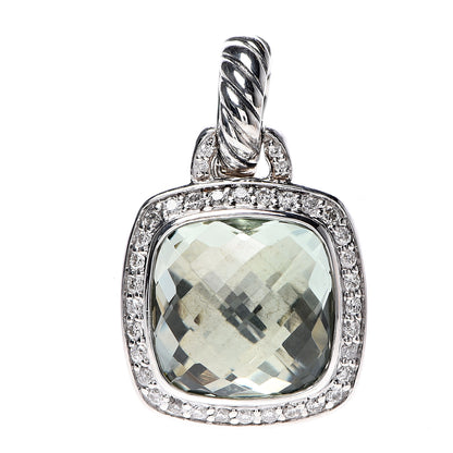 David Yurman Sterling Silver Diamond Prasiolite 11mm Albion Enhancer Pendant 1 of 3