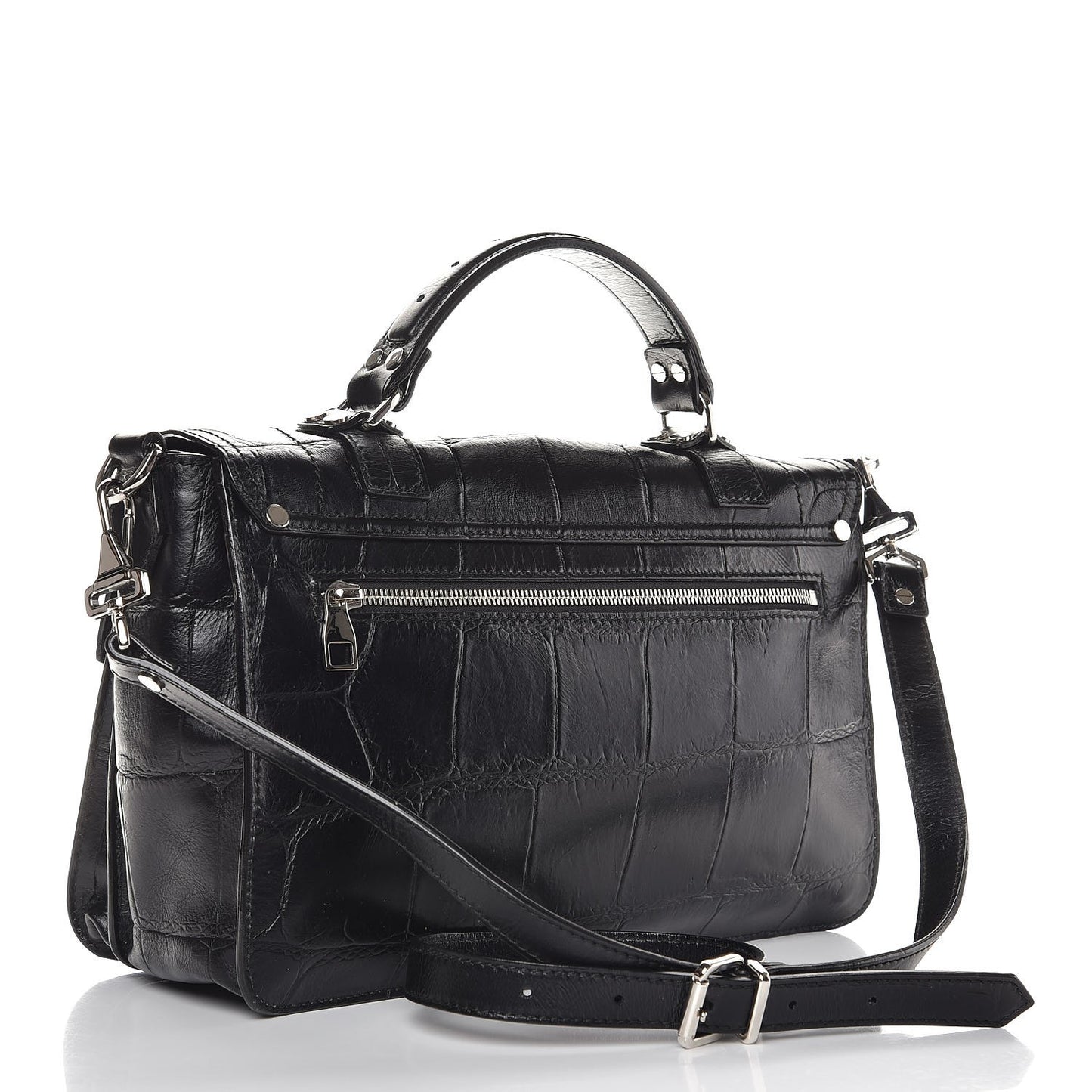 Calfskin Crocodile Embossed Medium PS1 Satchel Black