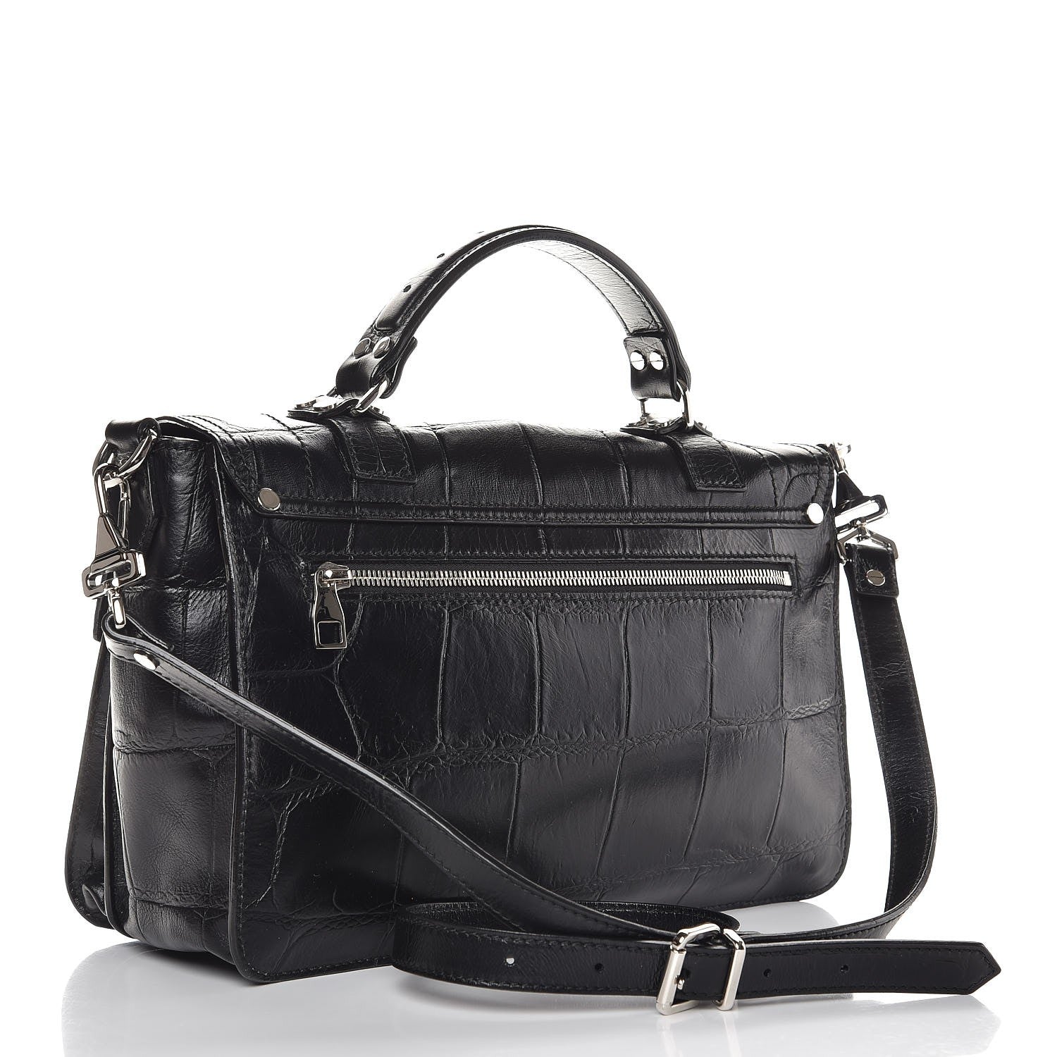 Proenza Schouler Calfskin Crocodile Embossed Medium PS1 Satchel Black 3 of 8