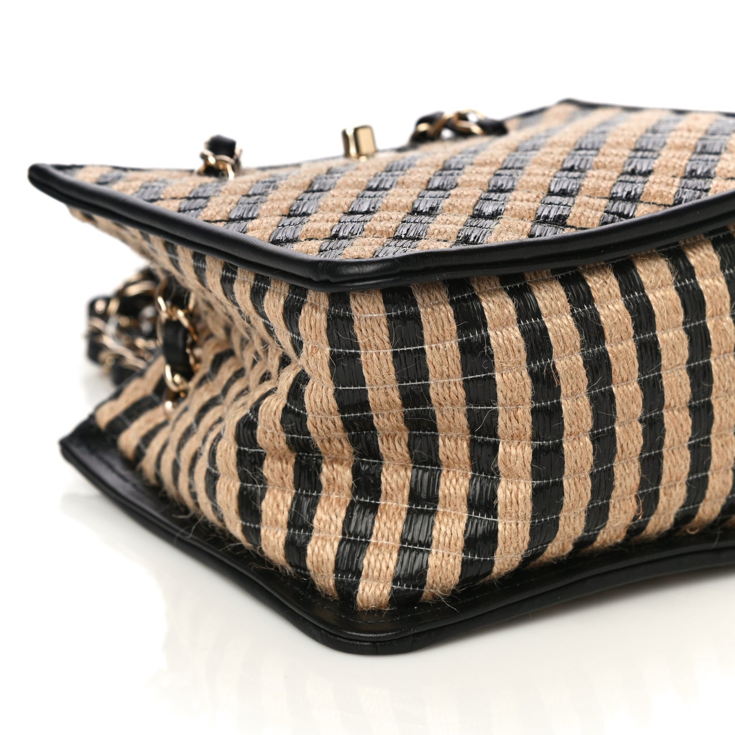 Raffia Jute Striped Urban Jungle Bucket Bag Black Beige
