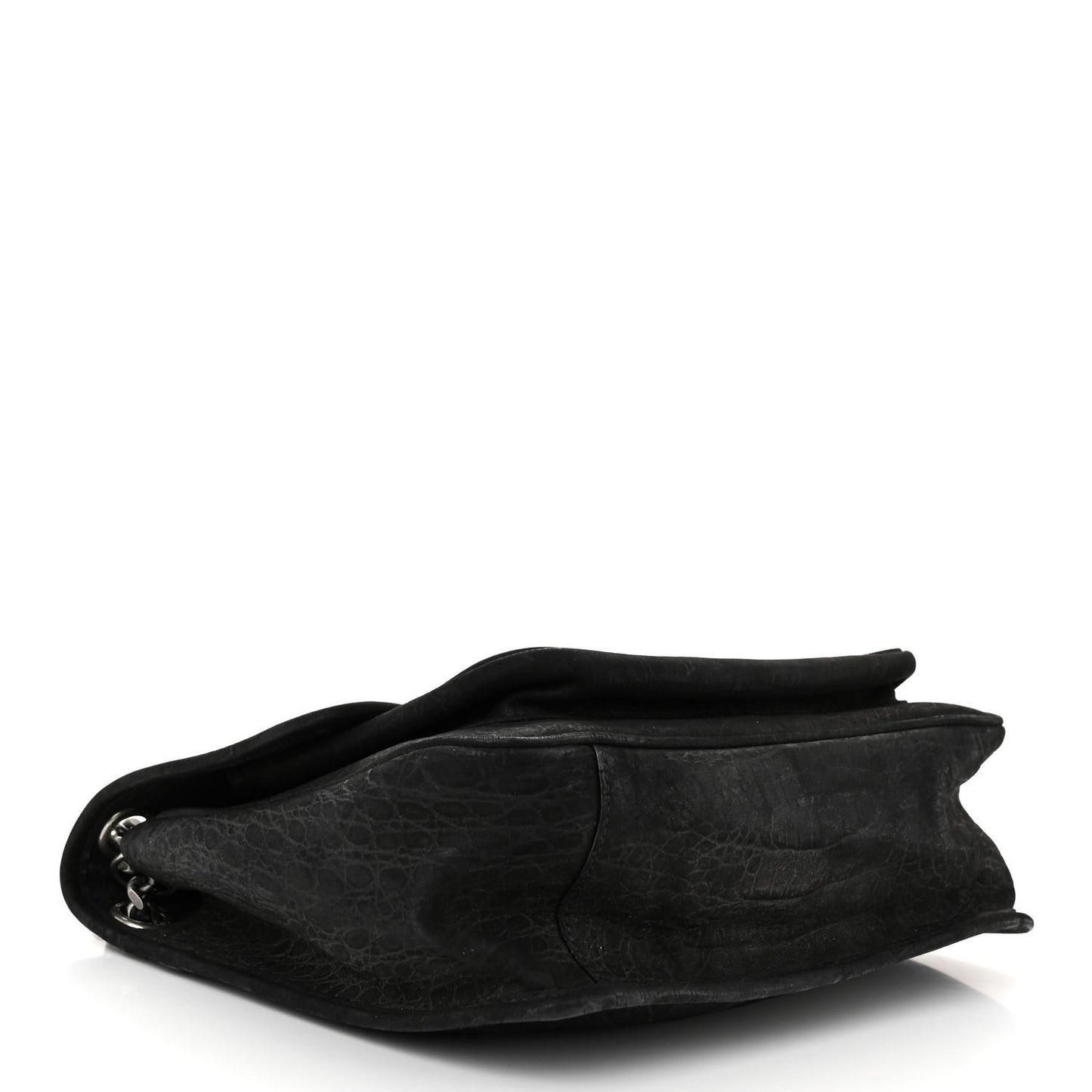 Nubuck Crocodile Embossed Monogram Medium Niki Chain Satchel Black