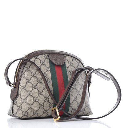Gucci GG Supreme Monogram Textured Dollar Calfskin Web Small Ophidia Dome Shoulder Bag Beige Ebony New Acero 3 of 9