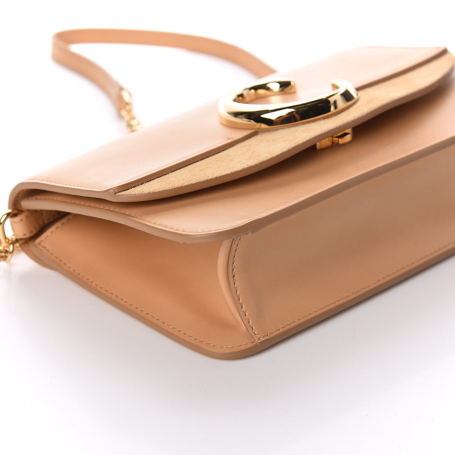 Calfskin Suede C Clutch With Chain Bleached Brown