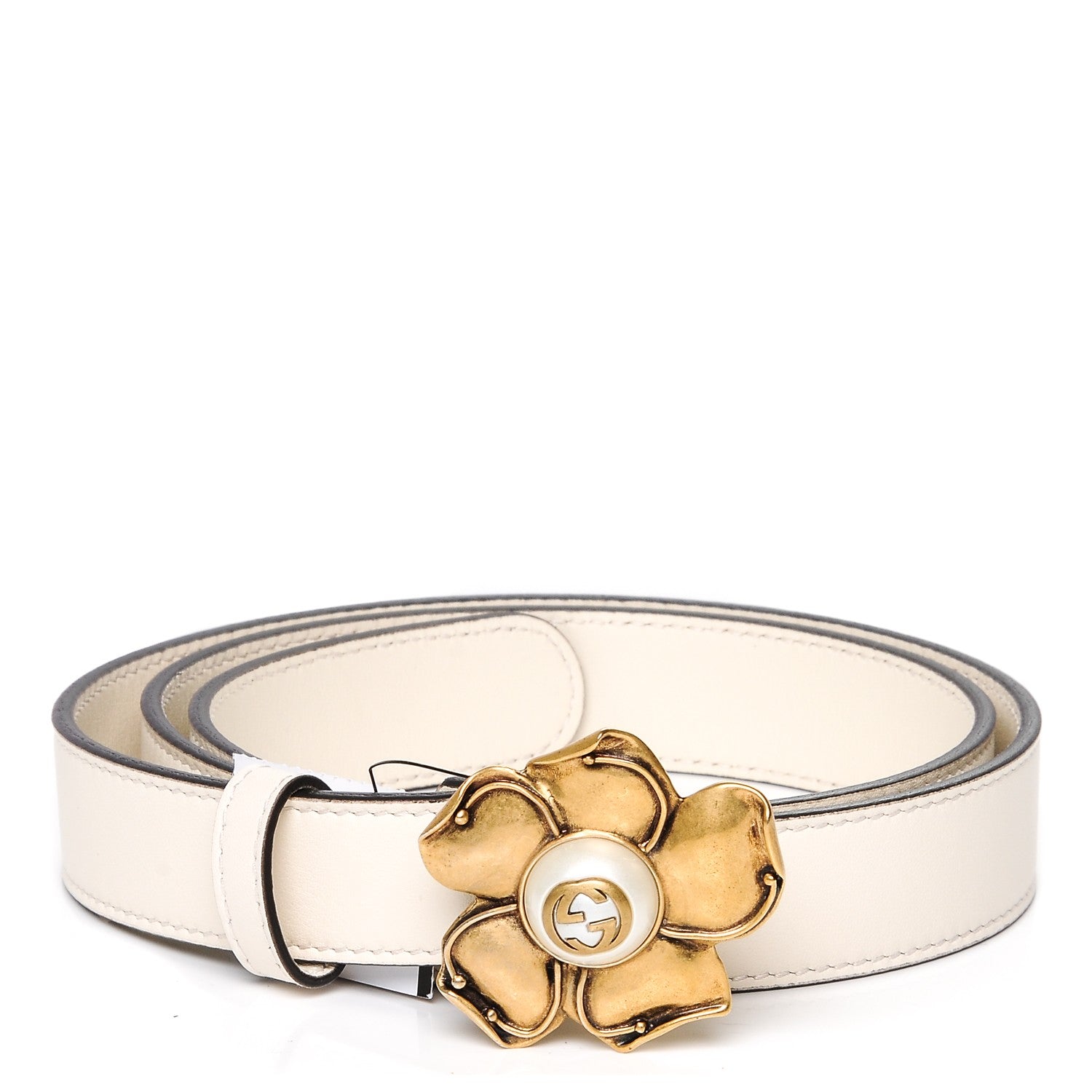 Gucci Calfskin Metal Flower Interlocking G Belt 85 34 White 1 of 5
