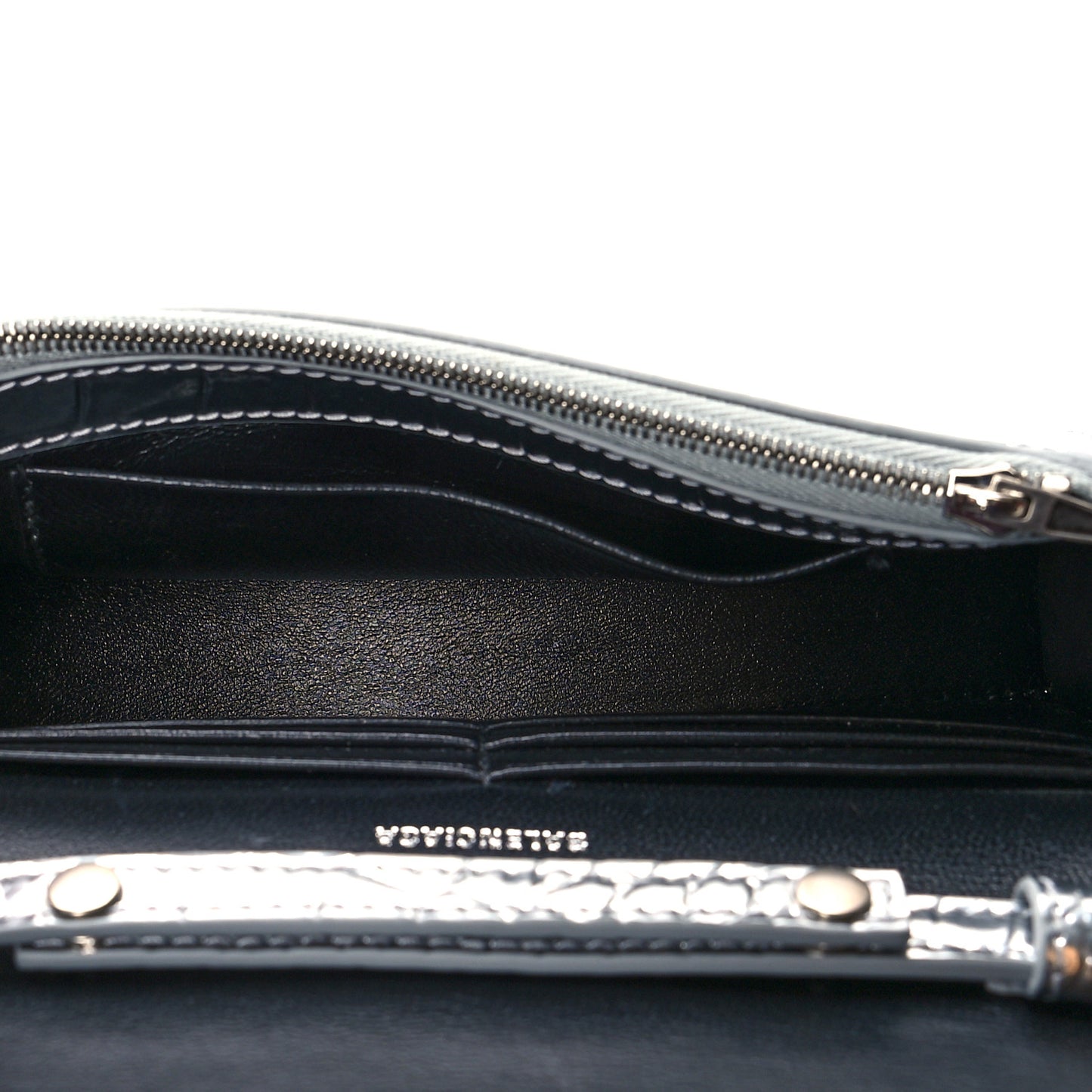 Metallic Calfskin Crocodile Embossed Hourglass Chain Bag Silver