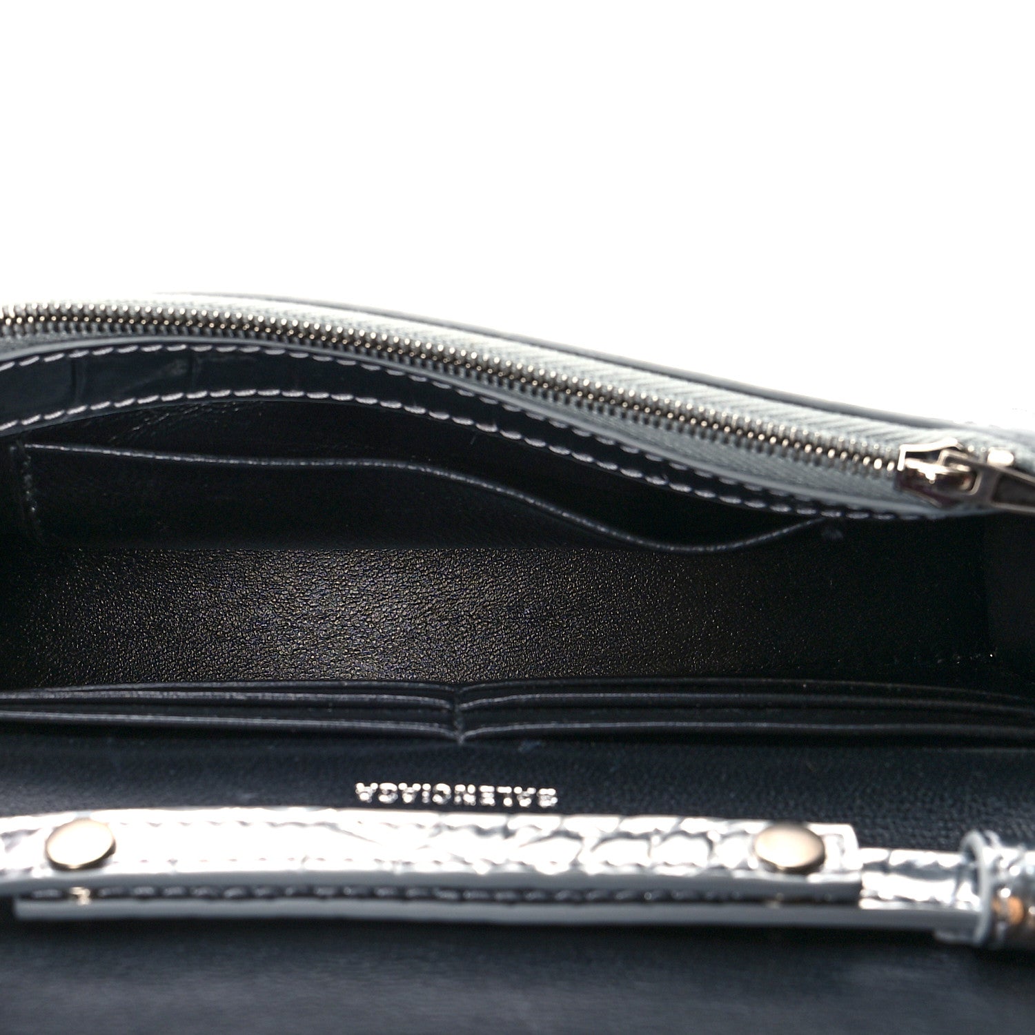 Balenciaga Metallic Calfskin Crocodile Embossed Hourglass Chain Bag Silver 4 of 8