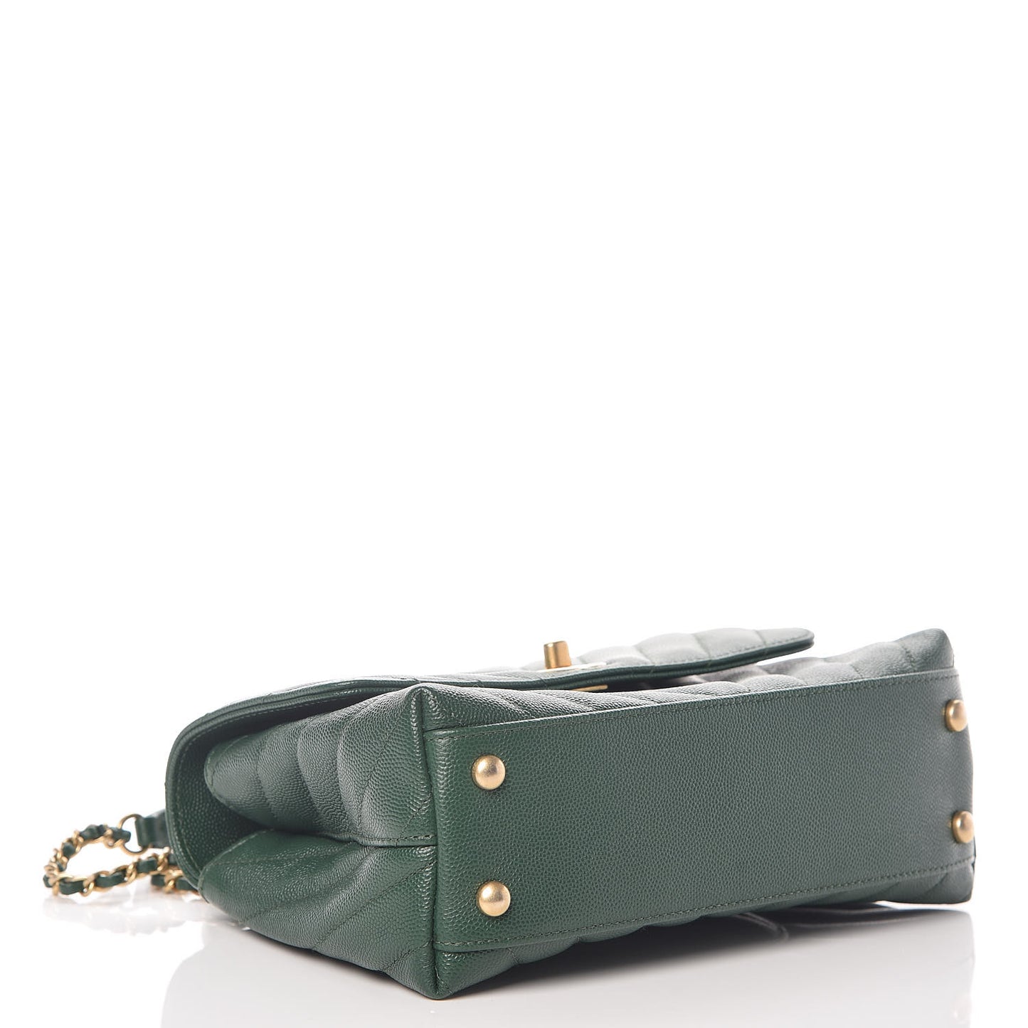 Caviar Chevron Quilted Mini Coco Handle Flap Green
