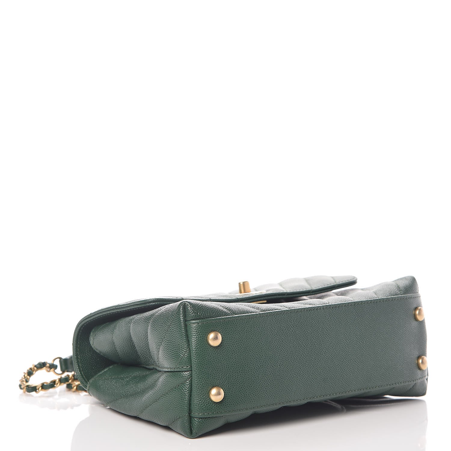 Chanel Caviar Chevron Quilted Mini Coco Handle Flap Green 4 of 10
