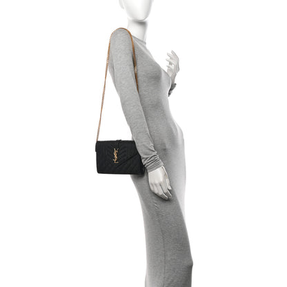 Saint Laurent Grain De Poudre Mixed Matelasse Triquilt Monogram Chain Wallet Black 2 of 11