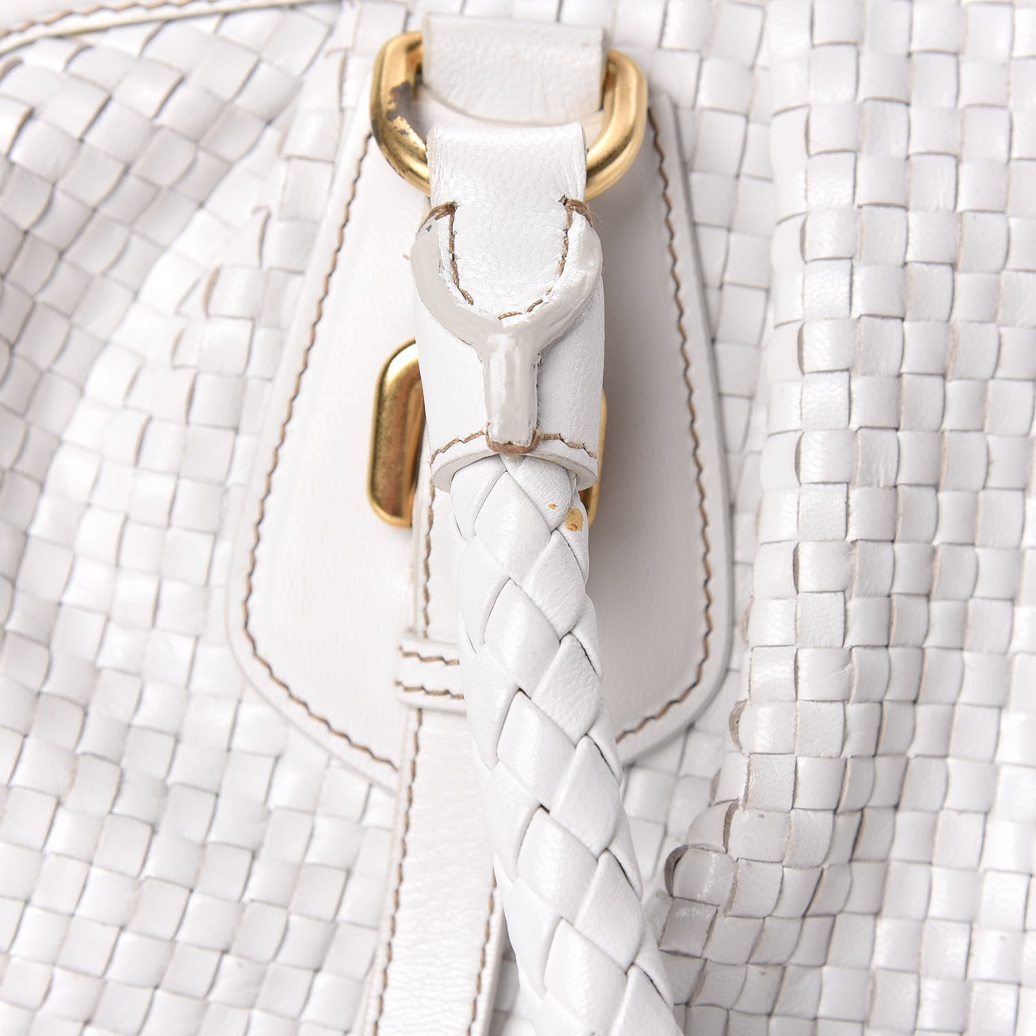 Prada Goatskin Woven Frame Satchel Bianco 12 of 16