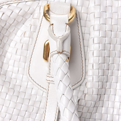 Prada Goatskin Woven Frame Satchel Bianco 12 of 16