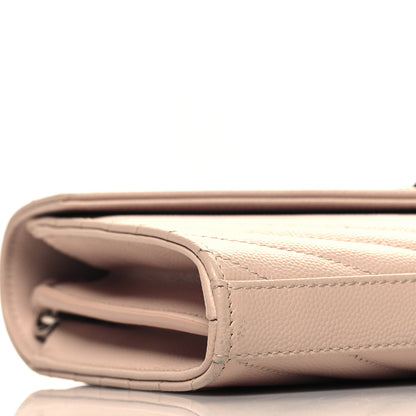 Saint Laurent Grain De Poudre Matelasse Chevron Monogram Chain Wallet Pale Pink 9 of 10