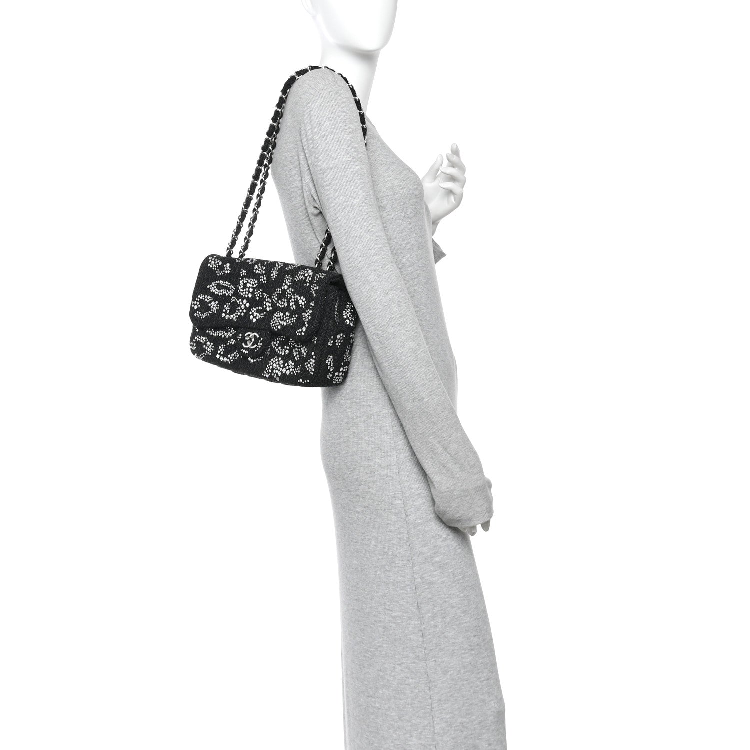 Chanel Tweed Swarovski Crystal Leopard Jumbo Flap  Black 2 of 11