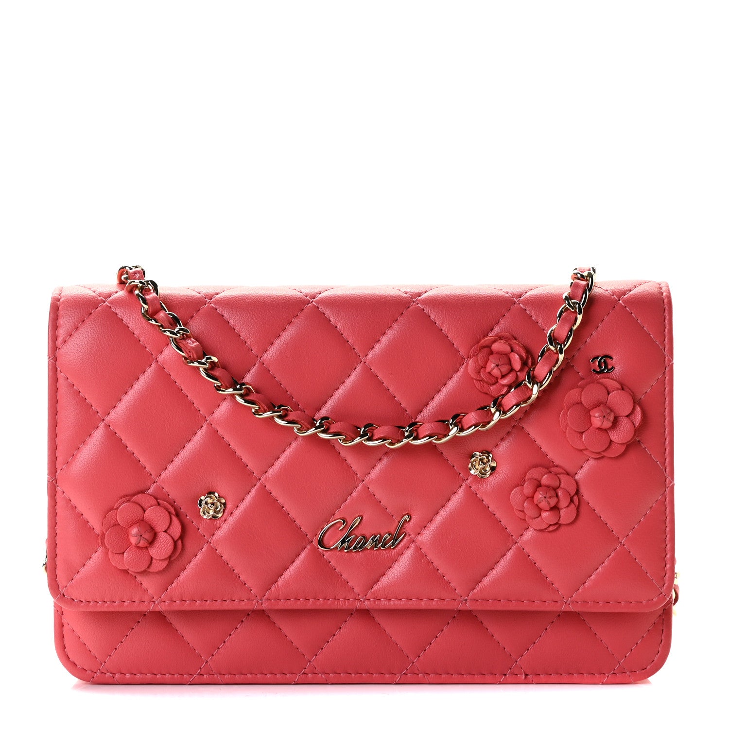 Chanel Lambskin Camellia Wallet on Chain WOC Pink 1 of 8