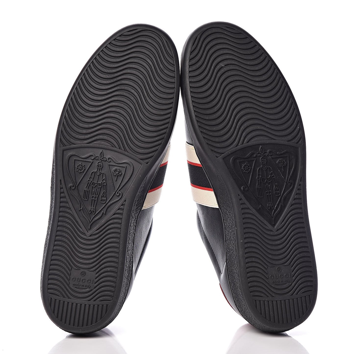 Calfskin Stripe Mens New Ace Sneakers 9 Black Ecru Red Flame