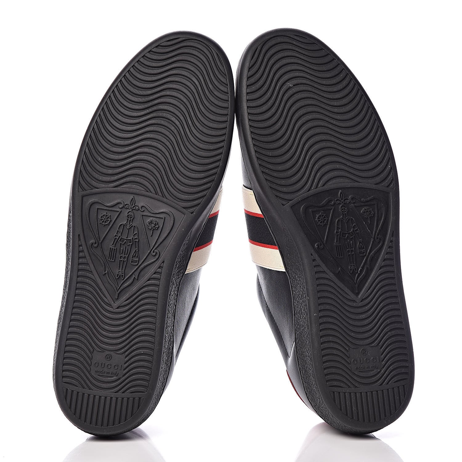 Gucci Calfskin Stripe Mens New Ace Sneakers 9 Black Ecru Red Flame 5 of 9