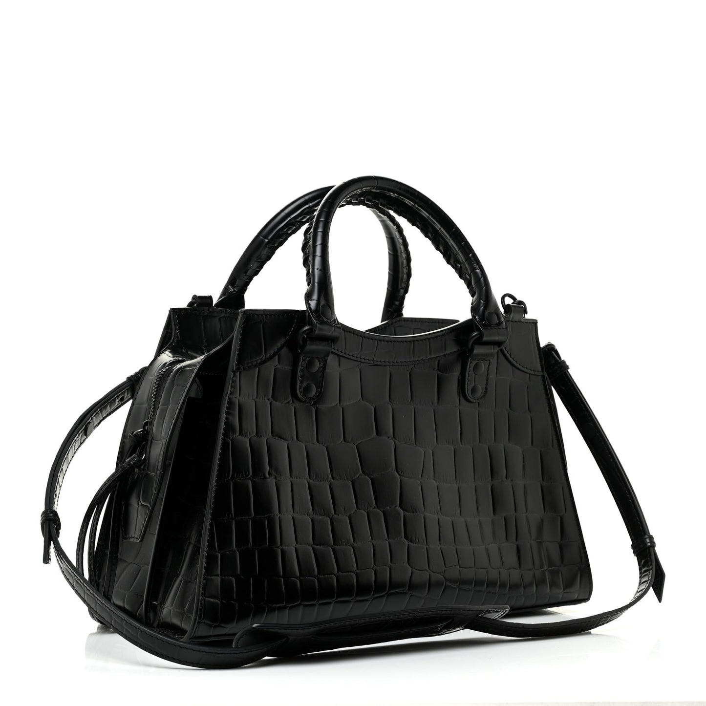 Semi Shiny Calfskin Crocodile Embossed Neo Classic Black Hardware S City Black