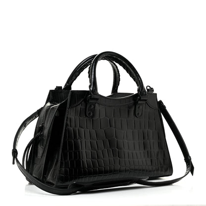 Balenciaga Semi Shiny Calfskin Crocodile Embossed Neo Classic Black Hardware S City Black 3 of 9
