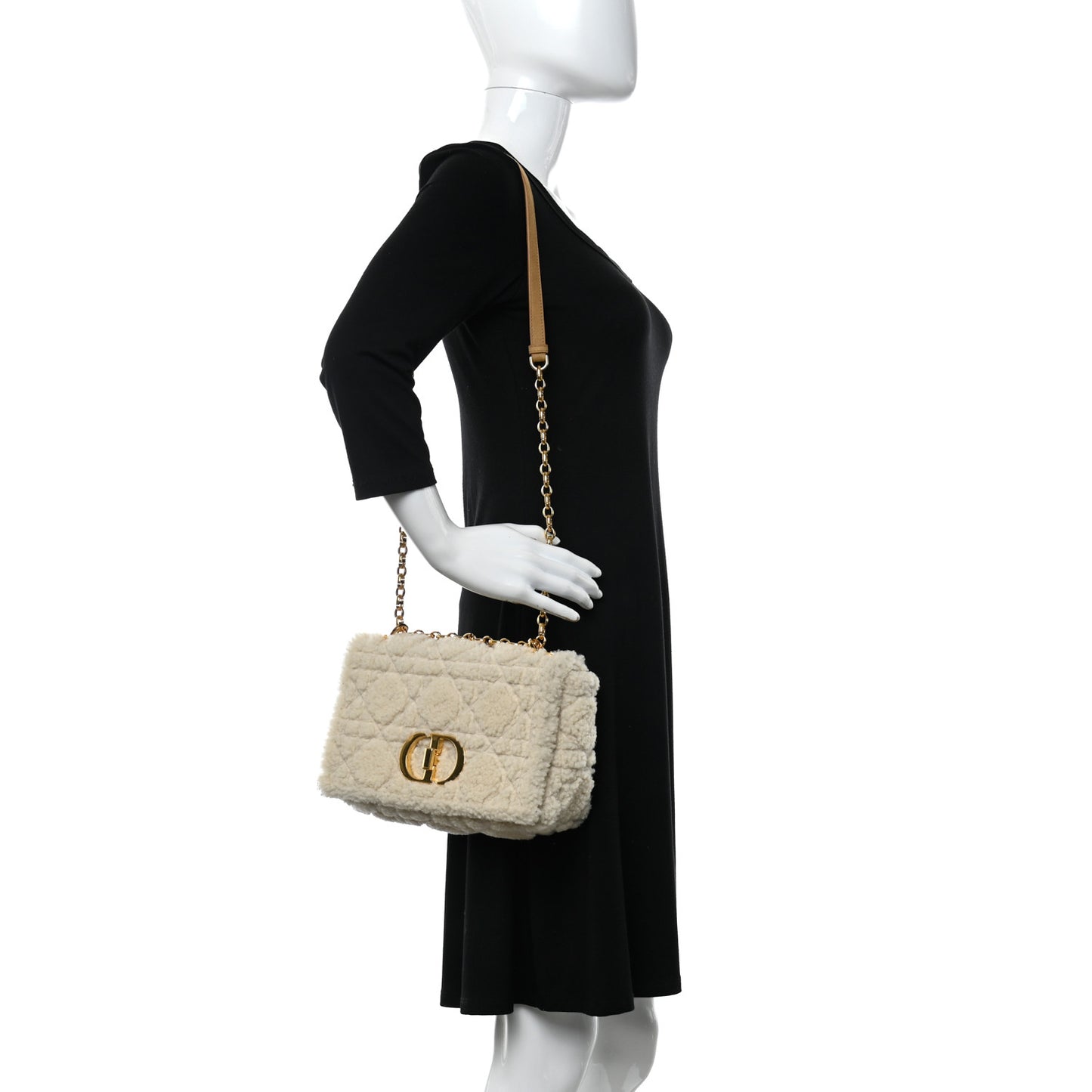 Shearling Cannage Medium Caro Bag Natural