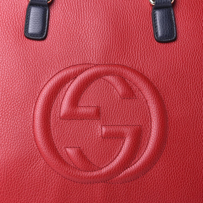 Gucci Dollar Calfskin Large Soho Top Handle Satchel Hibiscus Red Mystic White Blue 8 of 10