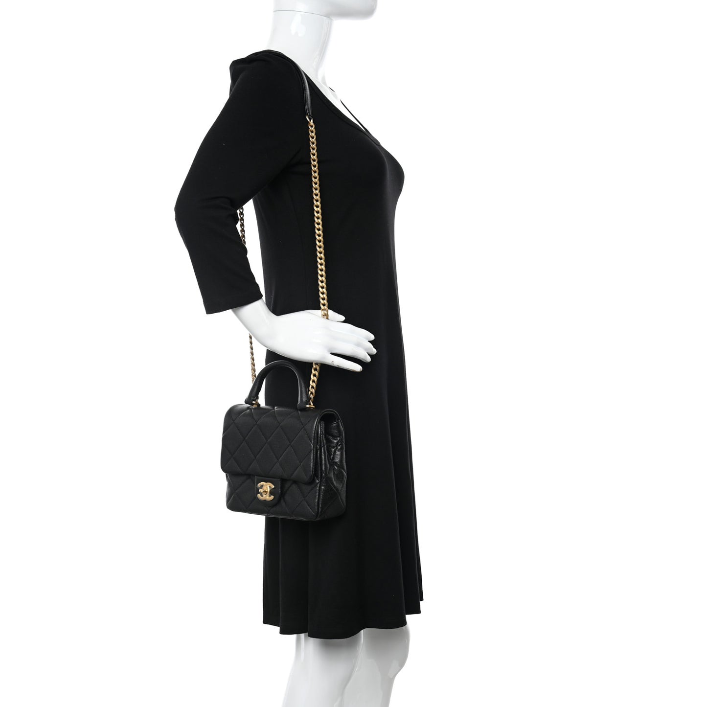 Shiny Caviar Quilted Mini Top Handle Flap Black