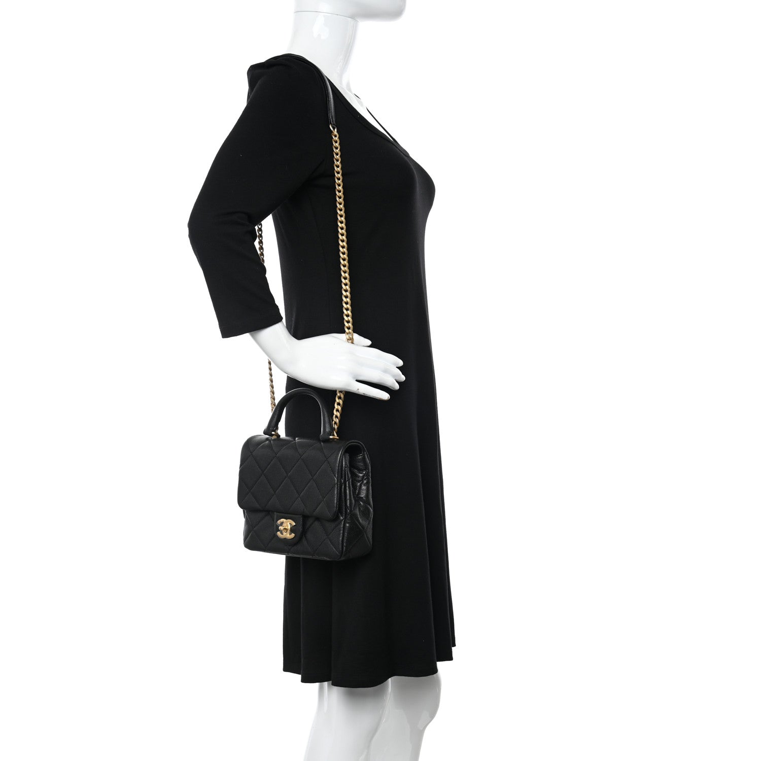 Chanel Shiny Caviar Quilted Mini Top Handle Flap Black 2 of 11