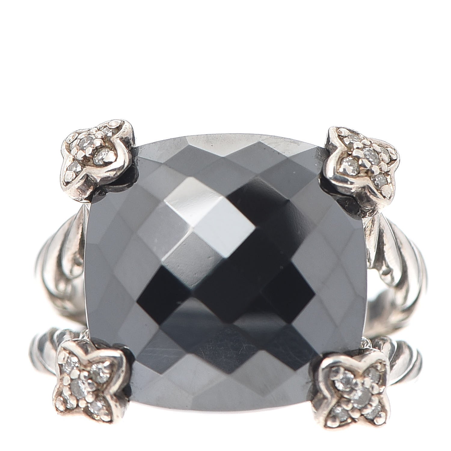 David Yurman Sterling Silver Diamond Hematite 15mm Cushion On Point Ring 54 7 1 of 5