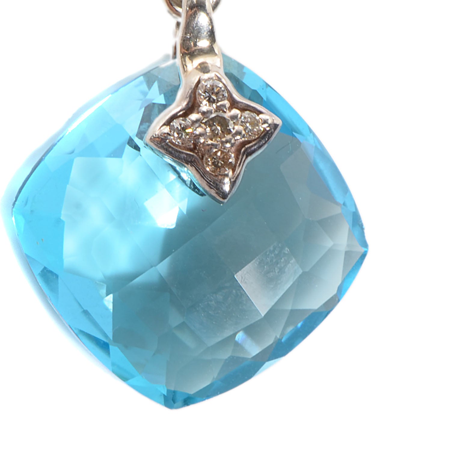 David Yurman Sterling Silver Diamond Blue Topaz Drop Earrings 17mm 4 of 5