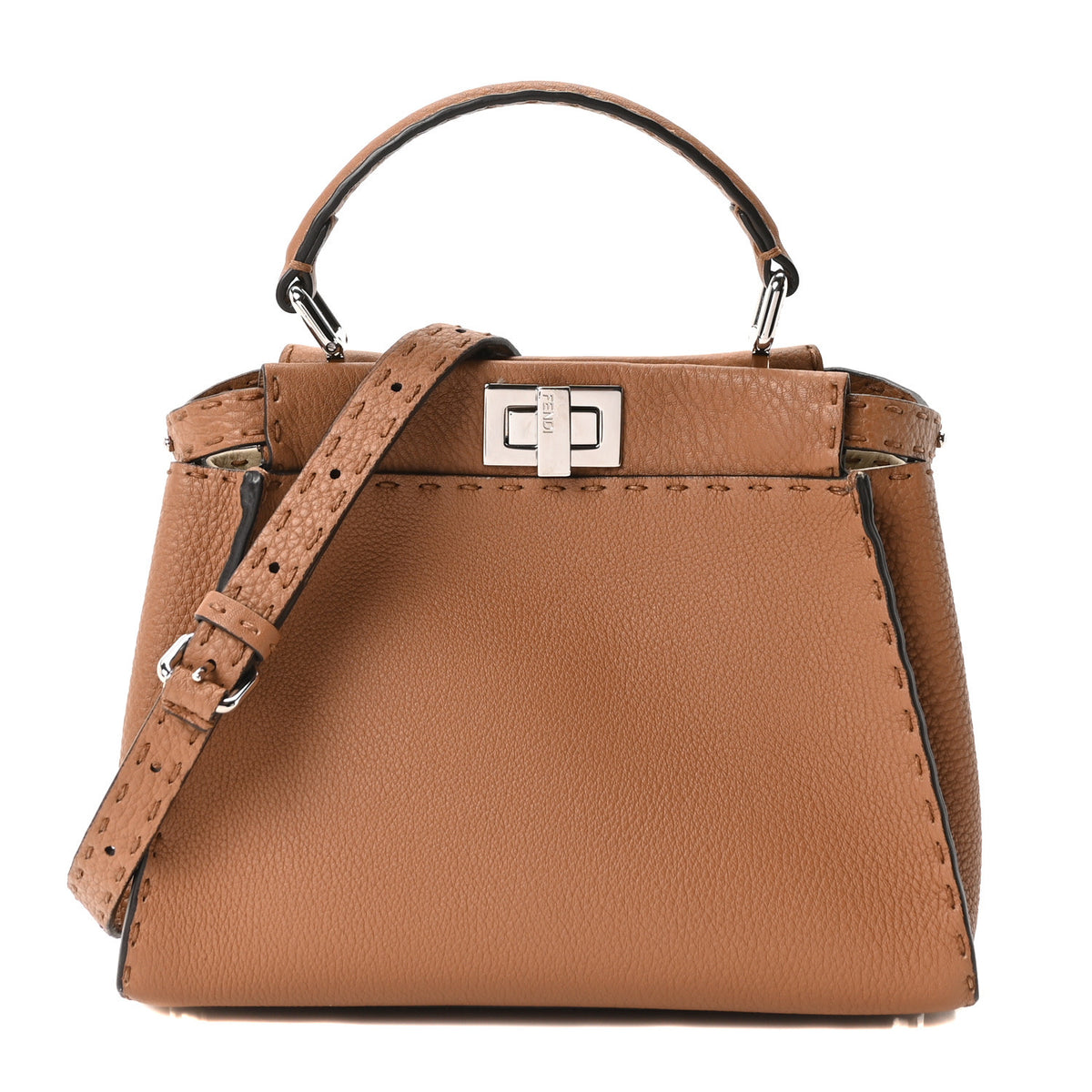 Fendi Cuoio Romano Selleria Bi-Color Mini Peekaboo Iconic Satchel Mou Milk 1 of 10