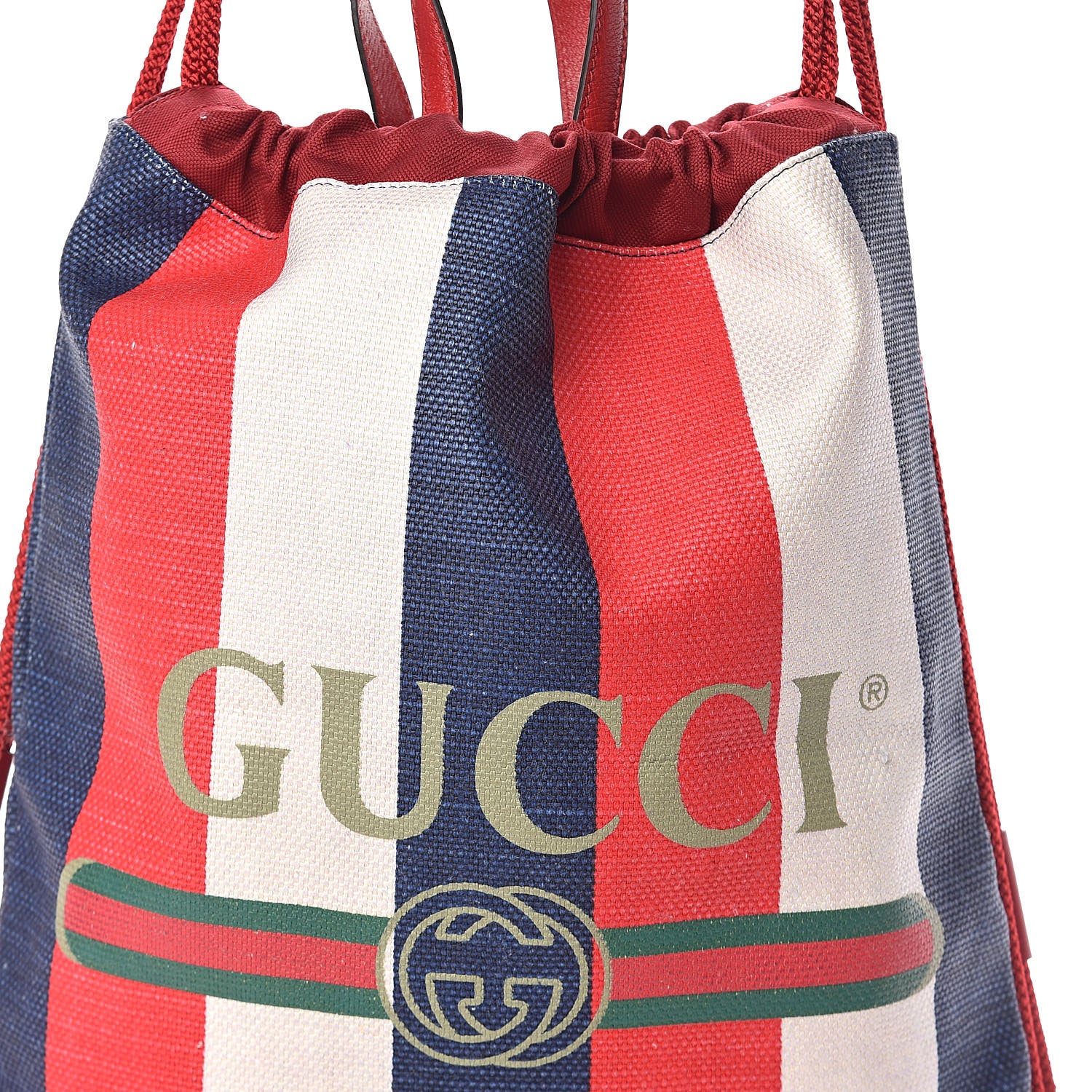 Gucci Canvas Logo Sylvie Stripe Drawstring Backpack Red 8 of 10