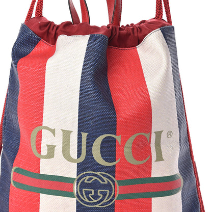 Gucci Canvas Logo Sylvie Stripe Drawstring Backpack Red 8 of 10