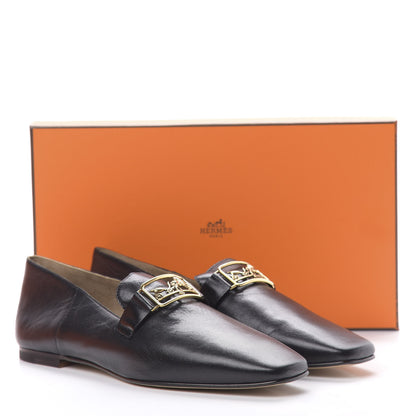 Hermes Goatskin Womens Time Loafers 37.5 Black 9 of 9