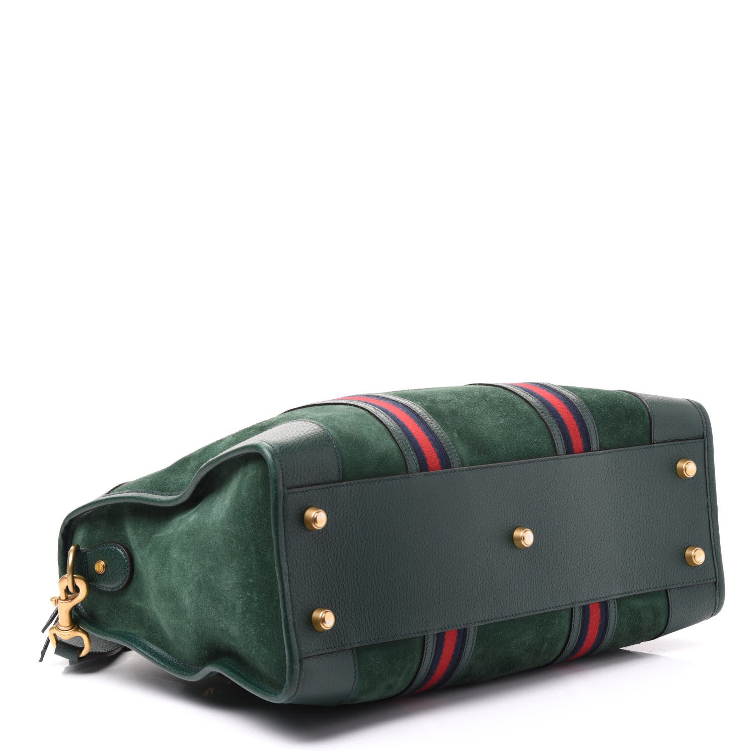 Gucci Suede Daino Textured Dollar Calfskin Web Medium Duffle Bag Green 3 of 11