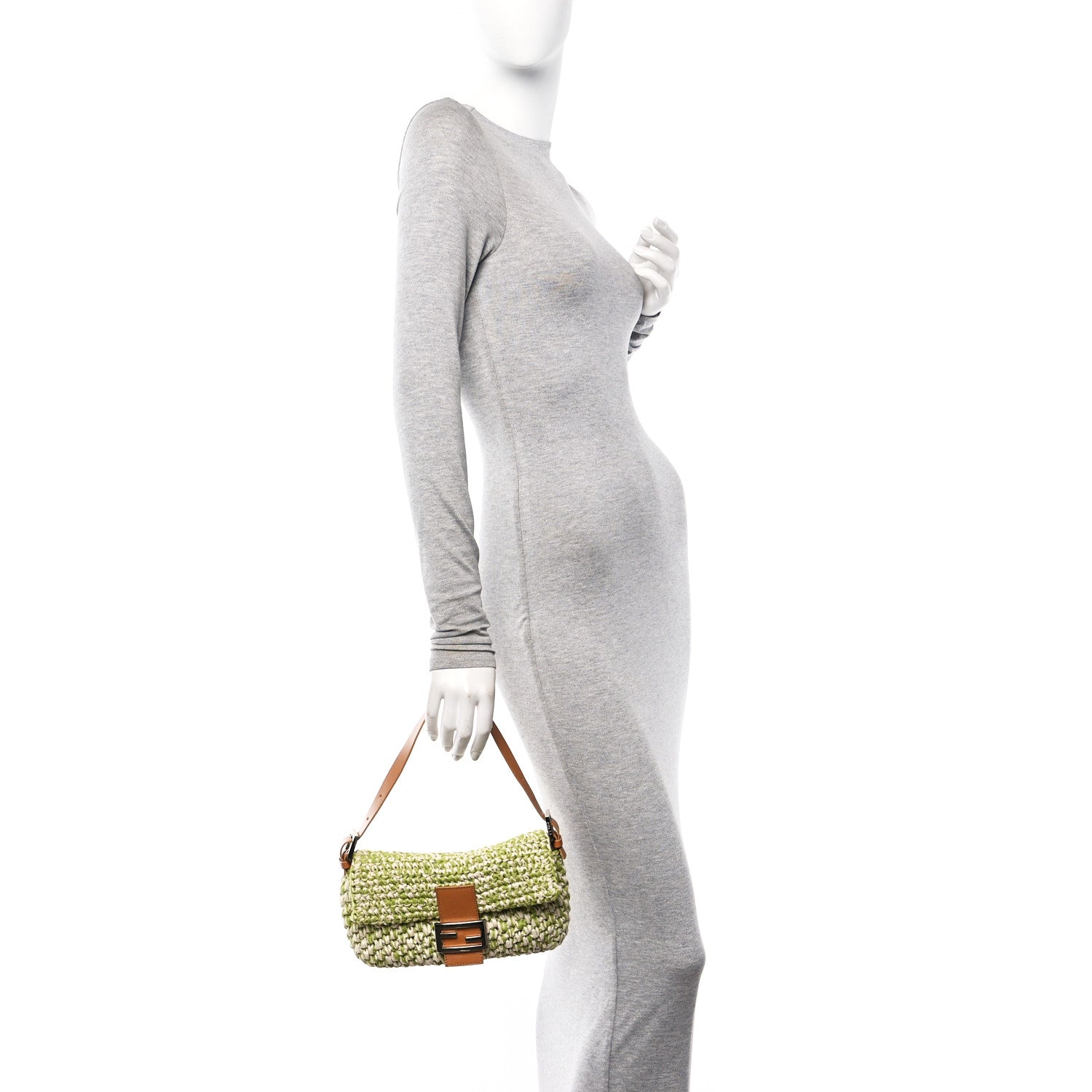 Fendi Woven Straw Baguette Green 2 of 9