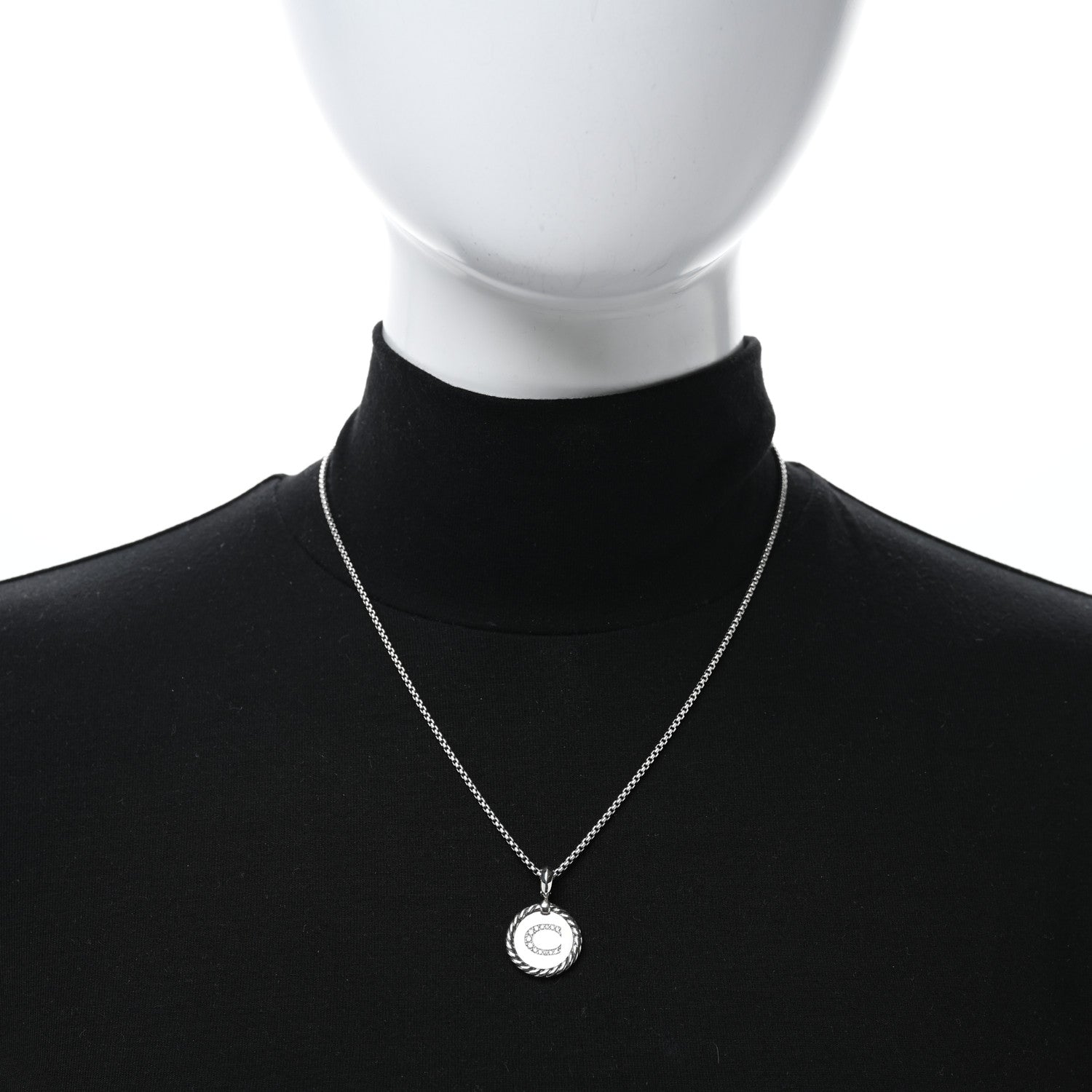 David Yurman Sterling Silver Diamond Initial C Charm Necklace 2 of 4