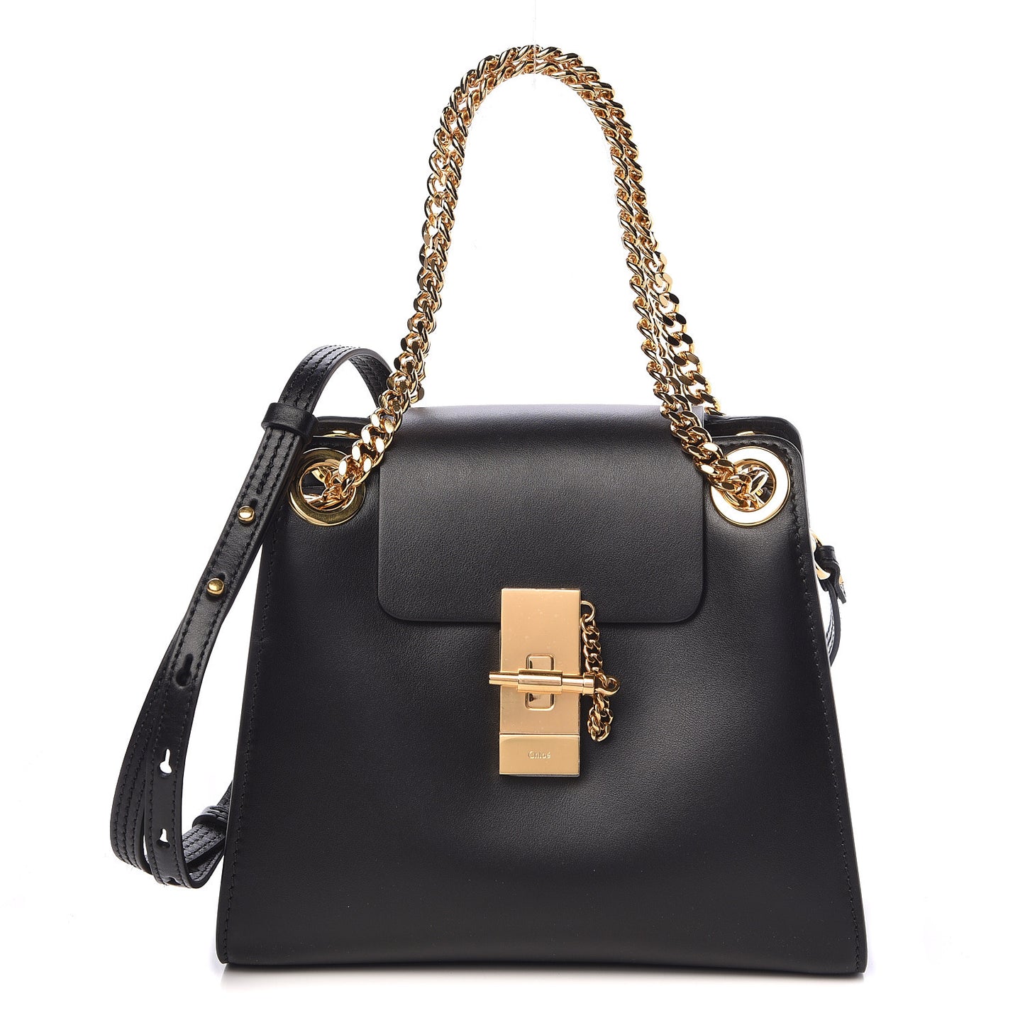 Shiny Calfskin Mini Annie Shoulder Bag Black