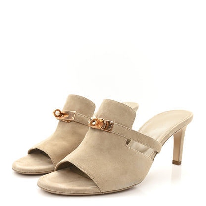 Hermes Suede Goatskin Satin Cute Sandals 38.5 Beige Argile 4 of 9