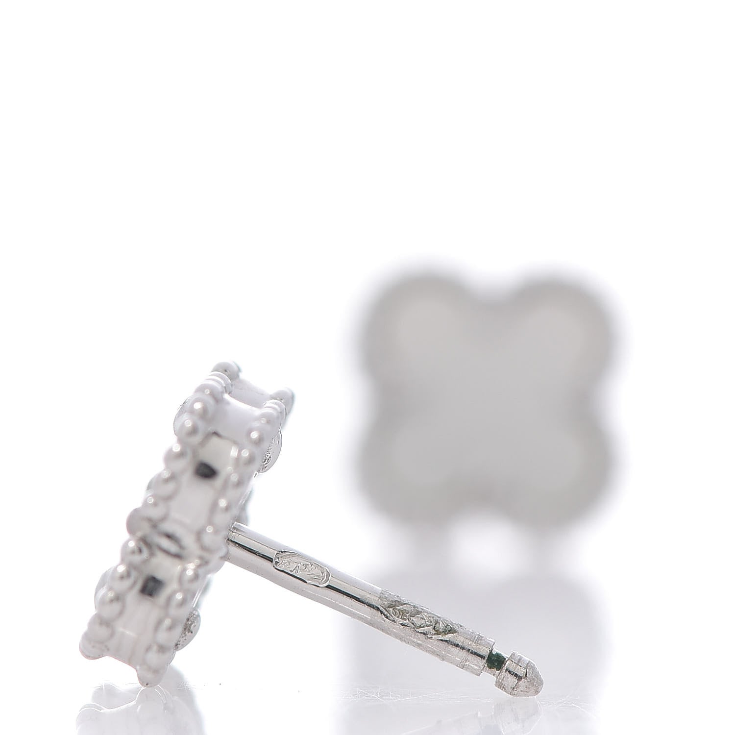 Van Cleef & Arpels 18K White Gold Mother of Pearl Sweet Alhambra Earrings 4 of 5