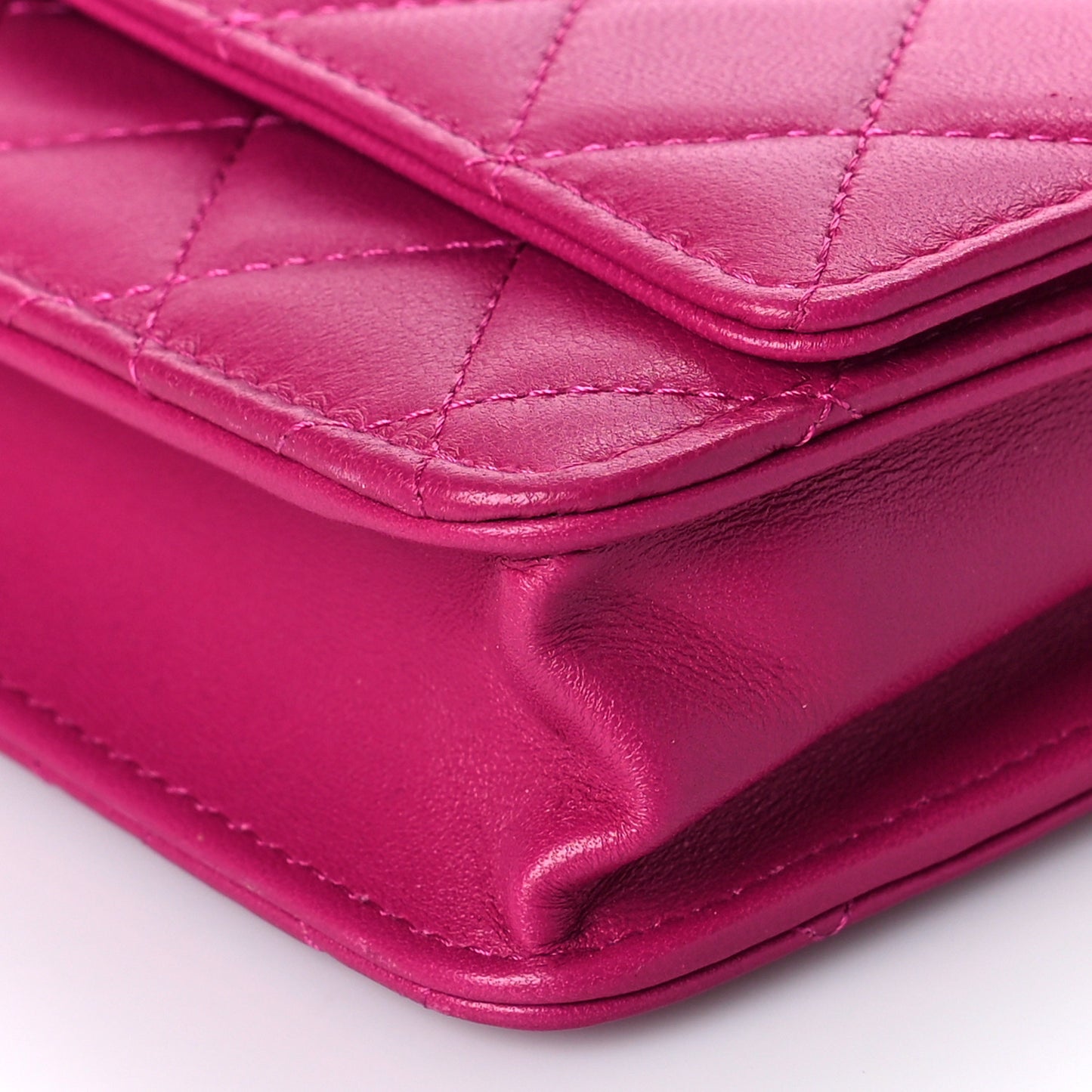 Lambskin Quilted Trendy CC Wallet On Chain WOC Dark Pink