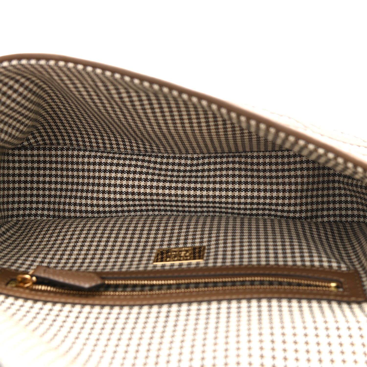 Fendi Wool Vitello King Houndstooth FF Embroidered Baguette Beige Moro 5 of 9