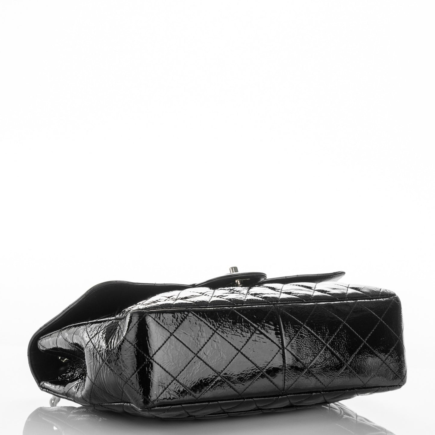 Distressed Patent Quilted Jumbo Single Flap Black