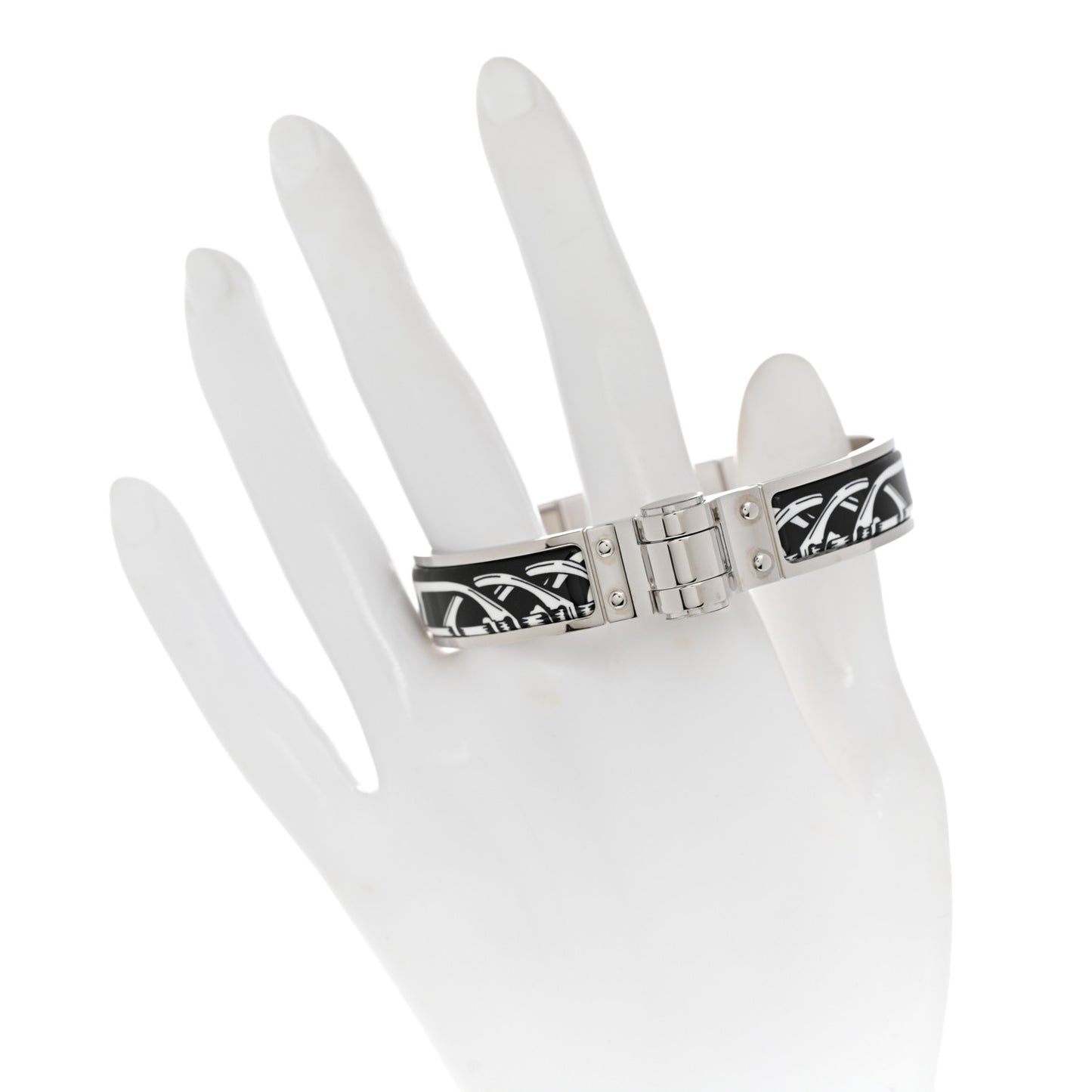 Enamel Printed Narrow Balades Equestres Positif Negatif Hinged Bracelet M Black