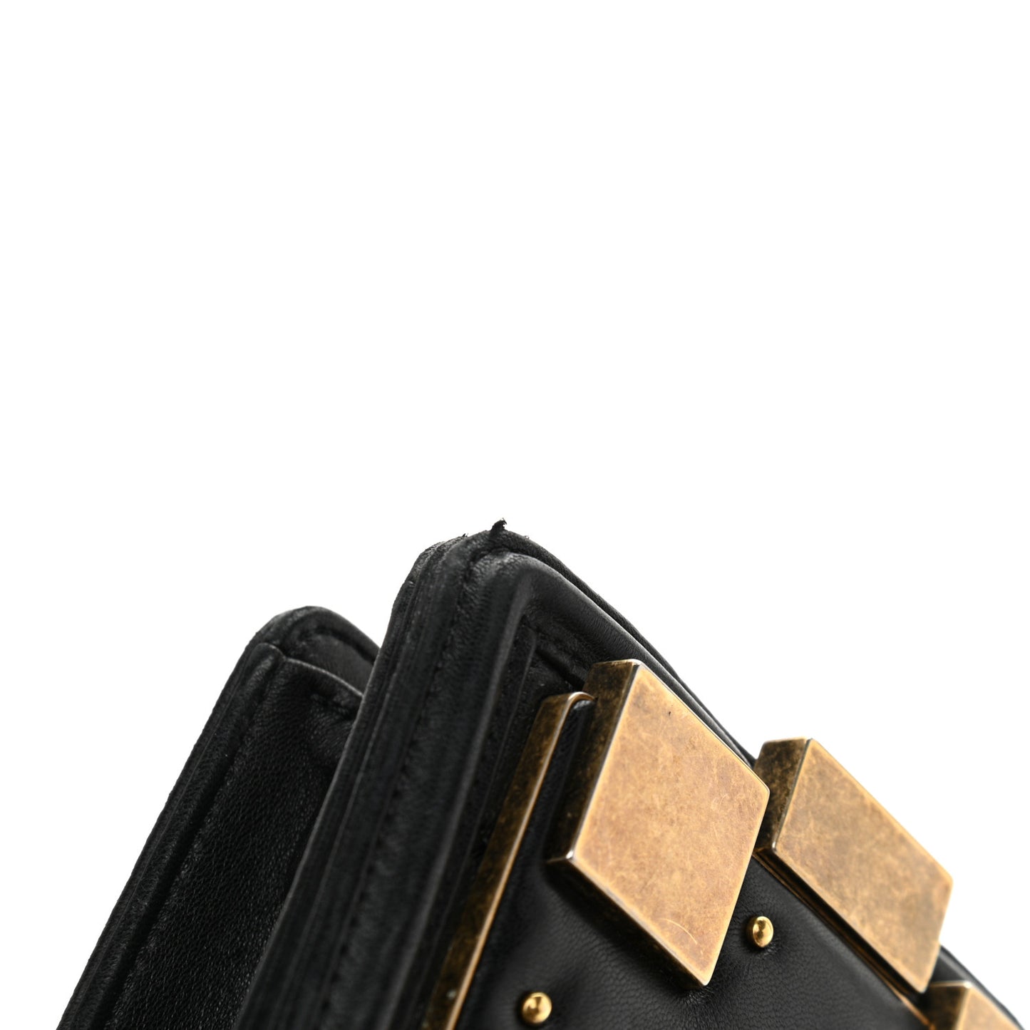 Lambskin Quilted Horizontal Boy Brick Studded Flap Black
