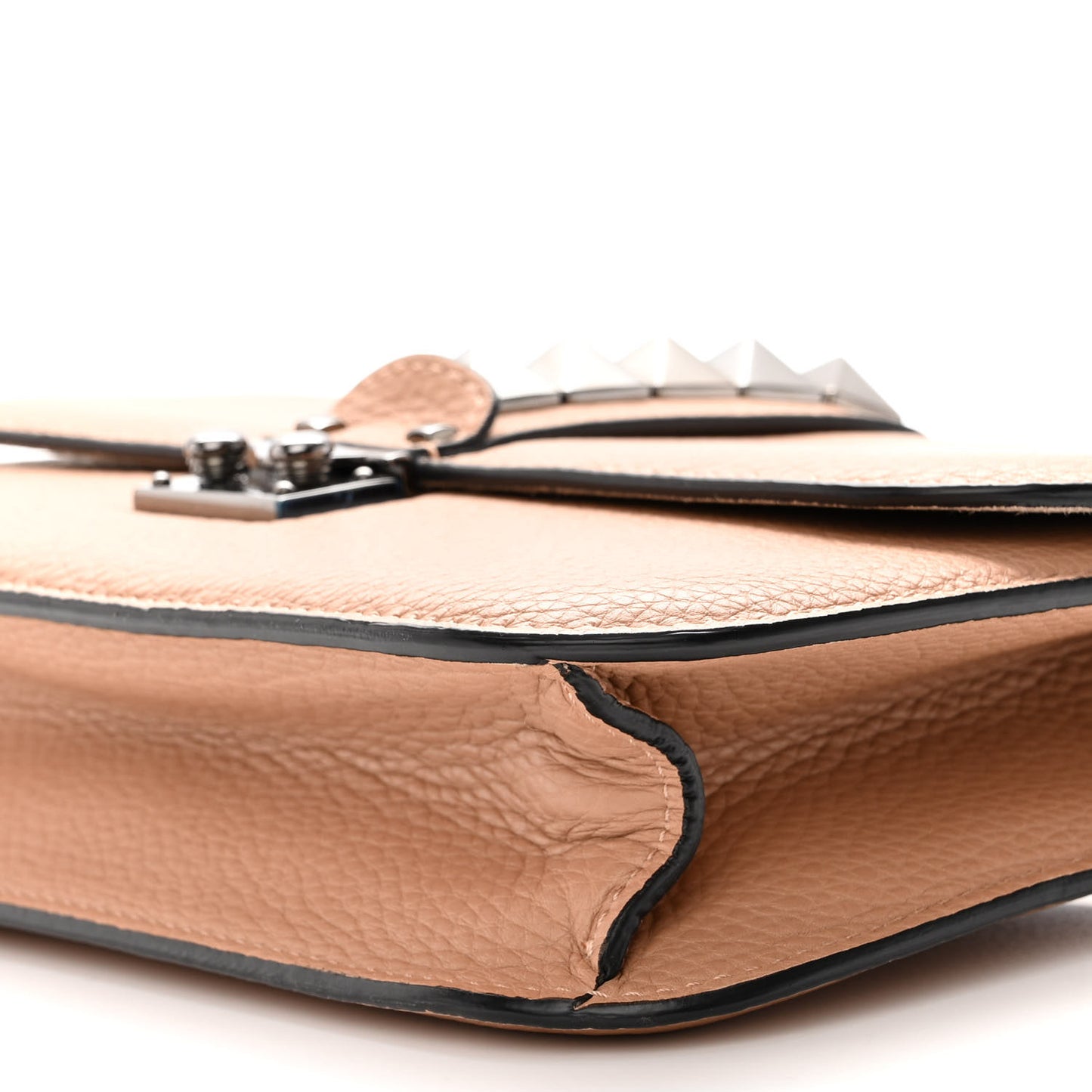 Pebbled Calfskin Medium Glam Lock Rockstud Flap Soft Noisette