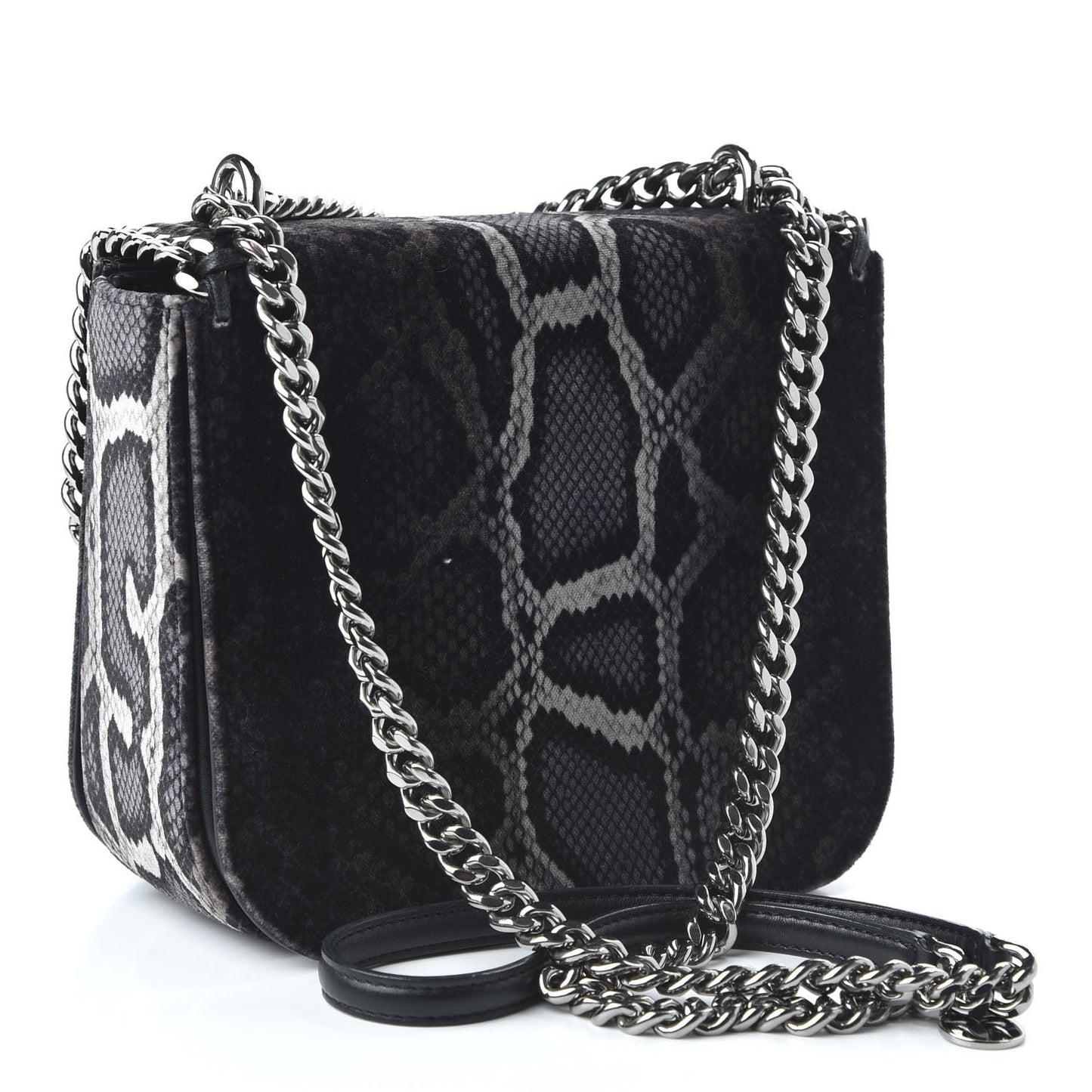 Snake Print Velvet Falabella Box Shoulder Bag Black