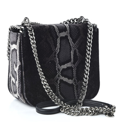 Stella McCartney Snake Print Velvet Falabella Box Shoulder Bag Black 3 of 10