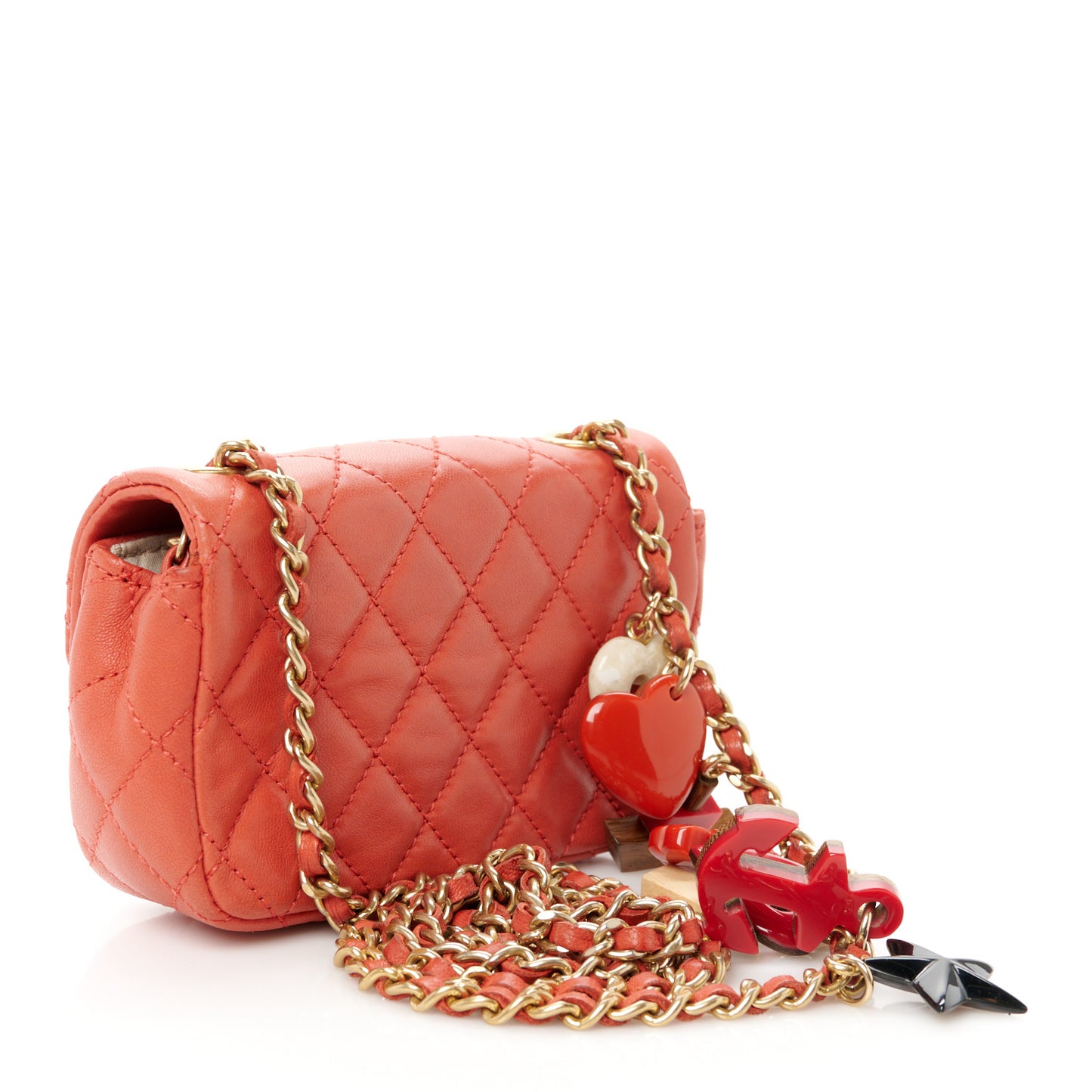 Lambskin Quilted Extra Mini Cruise Charm Flap Coral
